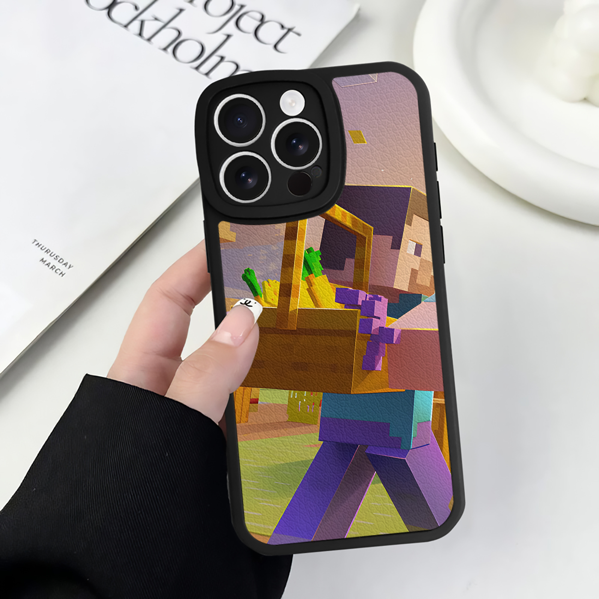 （画像用） マインクラフト ブロックの世界 Minecraft MC Block world 【iPhone 16シリーズ対応】シリコンスマホケース（レザー調） 材質：シリコン